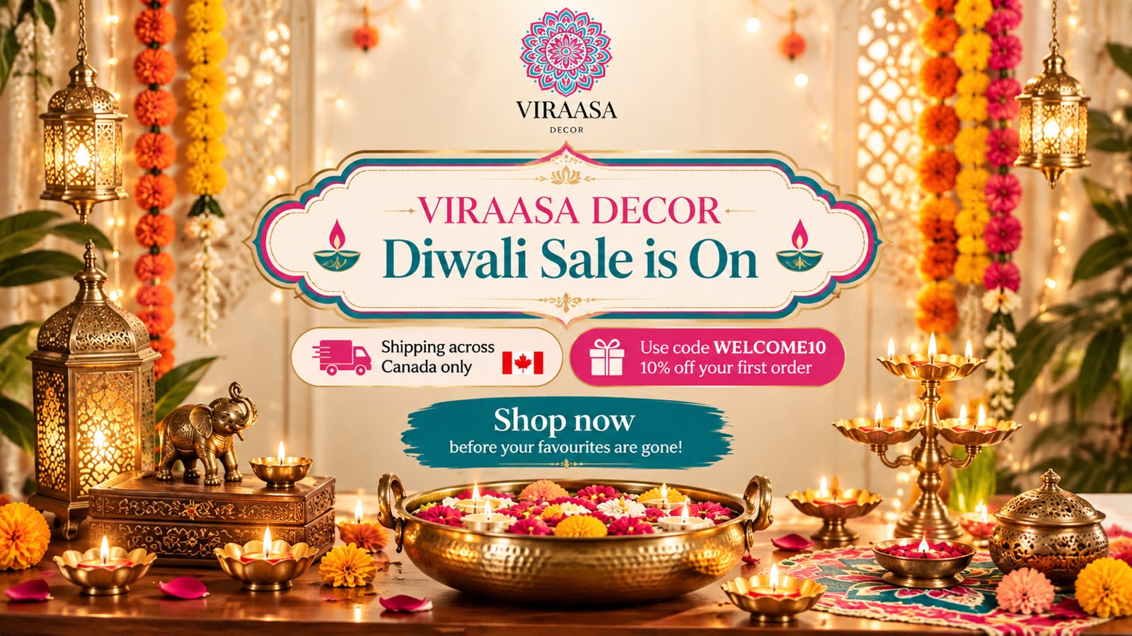 Viraasa Decor — Diwali Sale is On. Shipping across Canada only. Use code WELCOME10 for 10% off your first order. Shop now.